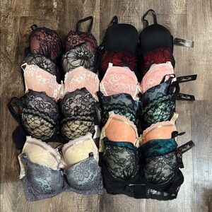 Rene Rofe Black and Red Lace Bras Intimates Collection